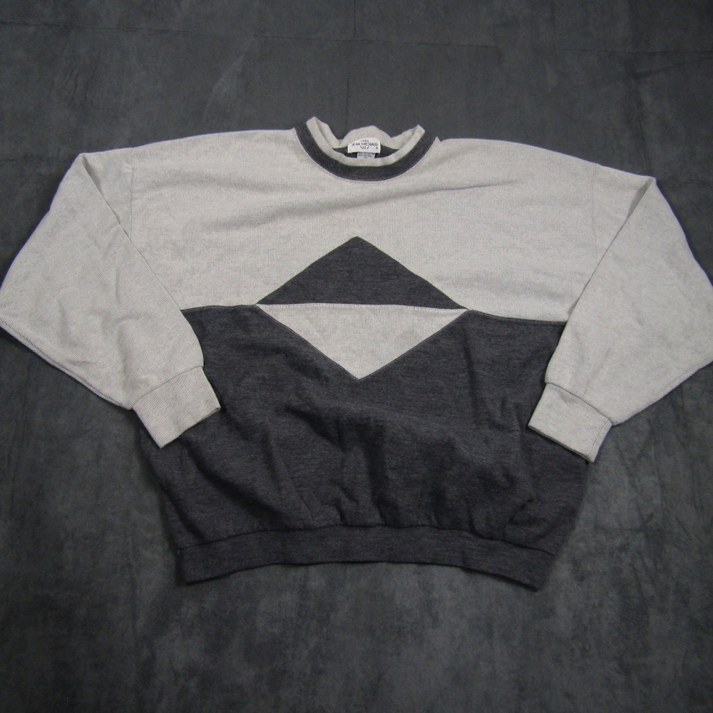 Jean Michaud Sweatshirt Mens 2X Grey Colorblock Geometric Vintage Pullover